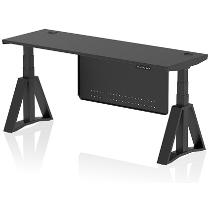 Air Modesty 1800mm Slim Height Adjustable Cable Ports Desk, Black Leg and Modesty Panel, Black