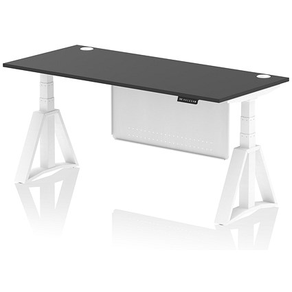 Air Modesty 1800mm Height Adjustable Cable Port Desk, White Leg with Piste Foot and Modesty Panel, Black