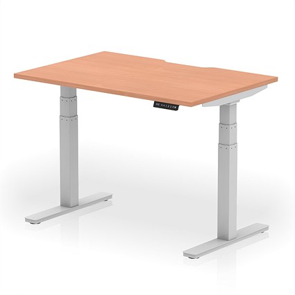 Air 1200mm Scalloped Edge Height Adjustable Desk, Silver Leg, Beech