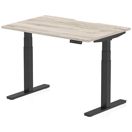 Air 1200mm Scalloped Edge Height Adjustable Desk, Black Leg, Grey Oak