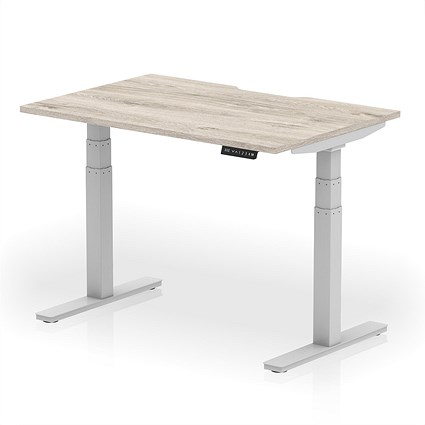 Air 1200mm Scalloped Edge Height Adjustable Desk, Silver Leg, Grey Oak