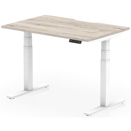 Air 1200mm Scalloped Edge Height Adjustable Desk, White Leg, Grey Oak