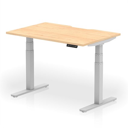 Air 1200mm Scalloped Edge Height Adjustable Desk, Silver Leg, Maple