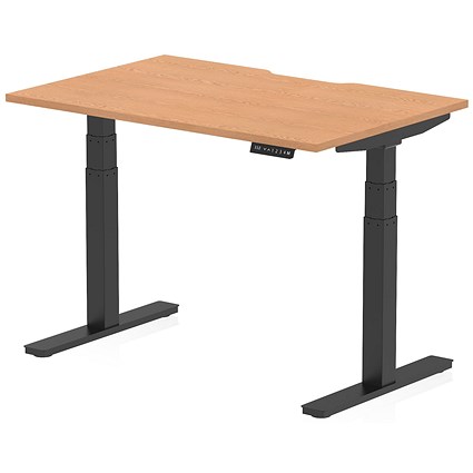 Air 1200mm Scalloped Edge Height Adjustable Desk, Black Leg, Oak