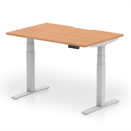 Air 1200mm Scalloped Edge Height Adjustable Desk, Silver Leg, Oak