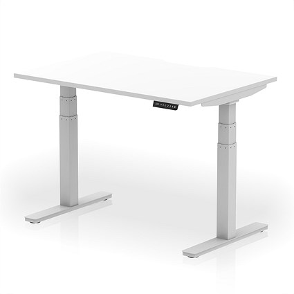 Air 1200mm Scalloped Edge Height Adjustable Desk, Silver Leg, White