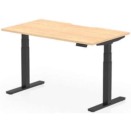 Air 1400mm Scalloped Edge Height Adjustable Desk, Black Leg, Maple Air 1400mm Scalloped Edge Height Adjustable Desk, Black Leg, Maple