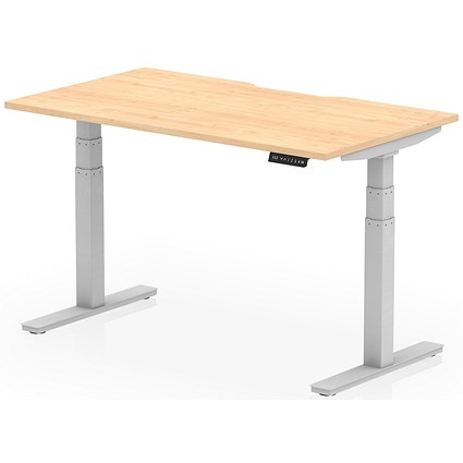 Air 1400mm Scalloped Edge Height Adjustable Desk, Silver Leg, Maple Air 1400mm Scalloped Edge Height Adjustable Desk, Silver Leg, Maple