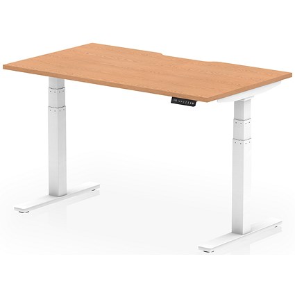 Air 1400mm Scalloped Edge Height Adjustable Desk, White Leg, Oak