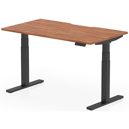 Air 1400mm Scalloped Edge Height Adjustable Desk, Black Leg, Walnut Air 1400mm Scalloped Edge Height Adjustable Desk, Black Leg, Walnut