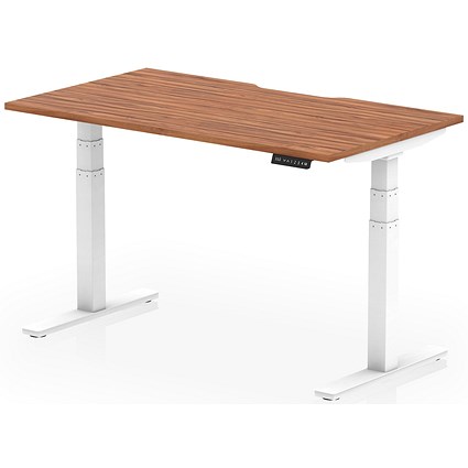 Air 1400mm Scalloped Edge Height Adjustable Desk, White Leg, Walnut Air 1400mm Scalloped Edge Height Adjustable Desk, White Leg, Walnut