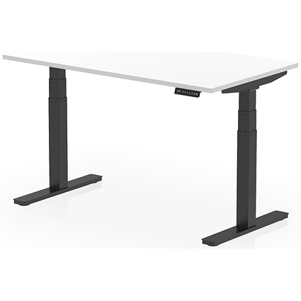 Air 1400mm Scalloped Edge Height Adjustable Desk, Black Leg, White