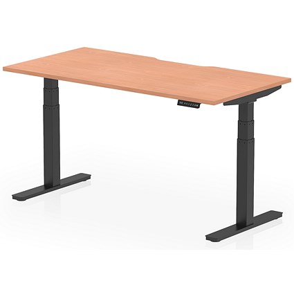 Air 1600mm Scalloped Edge Height Adjustable Desk, Black Leg, Beech