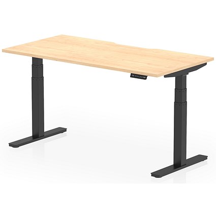 Air 1600mm Scalloped Edge Height Adjustable Desk, Black Leg, Maple