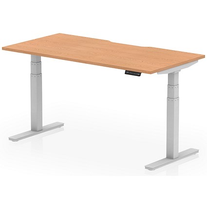 Air 1600mm Scalloped Edge Height Adjustable Desk, Silver Leg, Oak
