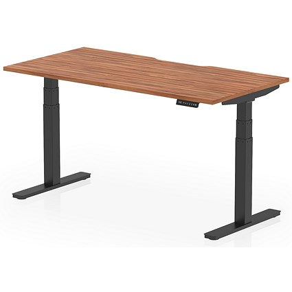 Air 1600mm Scalloped Edge Height Adjustable Desk, Black Leg, Walnut