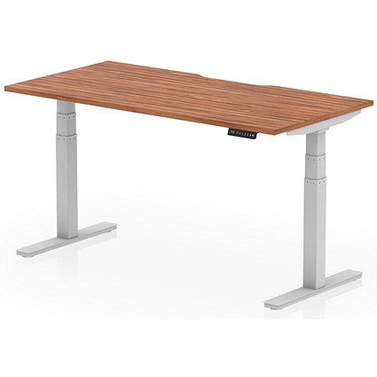 Air 1600mm Scalloped Edge Height Adjustable Desk, Silver Leg, Walnut