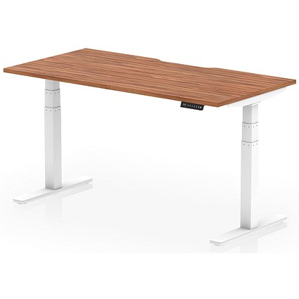 Air 1600mm Scalloped Edge Height Adjustable Desk, White Leg, Walnut