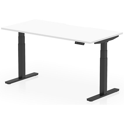 Air 1600mm Scalloped Edge Height Adjustable Desk, Black Leg, White