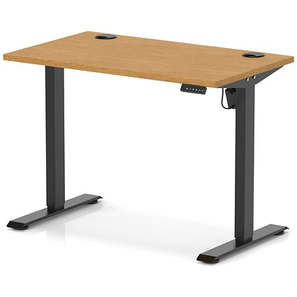 Air Lite 1000mm Slim Height Adjustable Office Desk, Black Leg, Oak