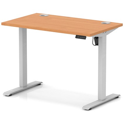 Air Lite 1000mm Slim Height Adjustable Office Desk, Silver Leg, Beech