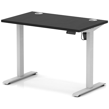 Air Lite 1000mm Slim Height Adjustable Office Desk, Silver Leg, Black
