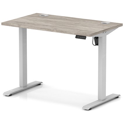Air Lite 1000mm Slim Height Adjustable Office Desk, Silver Leg, Grey Oak