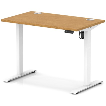 Air Lite 1000mm Slim Height Adjustable Office Desk, White Leg, Oak