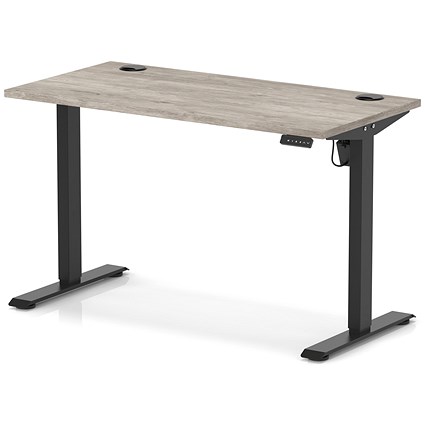 Air Lite 1200mm Slim Height Adjustable Office Desk, Black Leg, Grey Oak