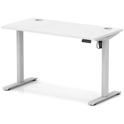 Air Lite 1200mm Slim Height Adjustable Office Desk, Silver Leg, White