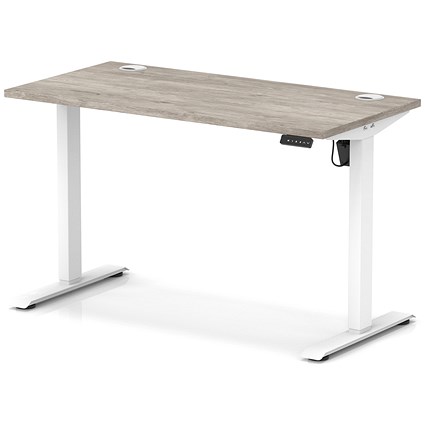Air Lite 1200mm Slim Height Adjustable Office Desk, White Leg, Grey Oak