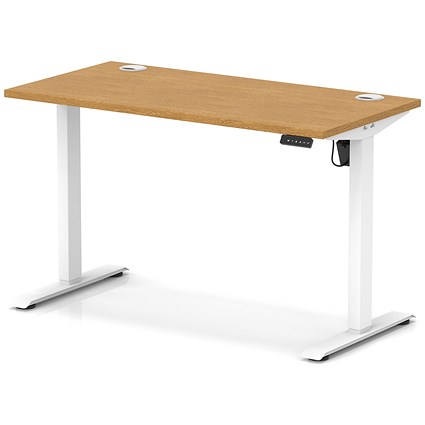 Air Lite 1200mm Slim Height Adjustable Office Desk, White Leg, Oak