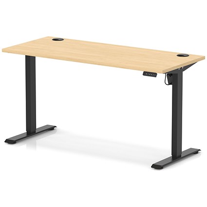 Air Lite 1400mm Slim Height Adjustable Office Desk, Black Leg, Maple