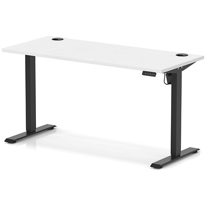 Air Lite 1400mm Slim Height Adjustable Office Desk, Black Leg, White