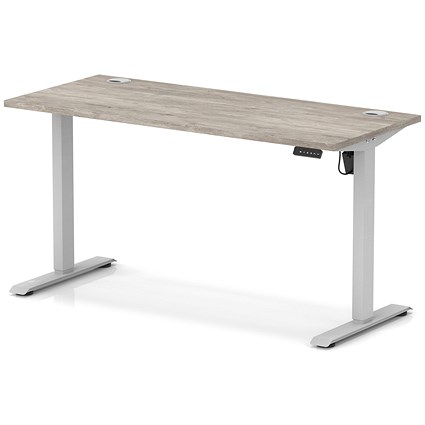 Air Lite 1400mm Slim Height Adjustable Office Desk, Silver Leg, Grey Oak