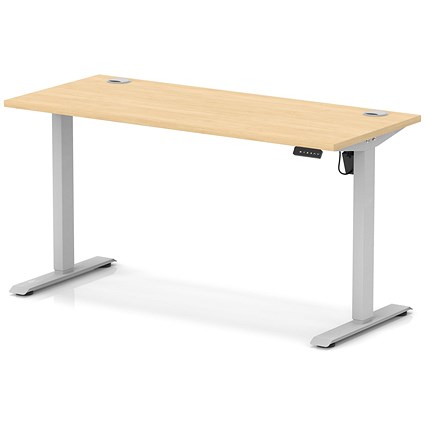 Air Lite 1400mm Slim Height Adjustable Office Desk, Silver Leg, Maple