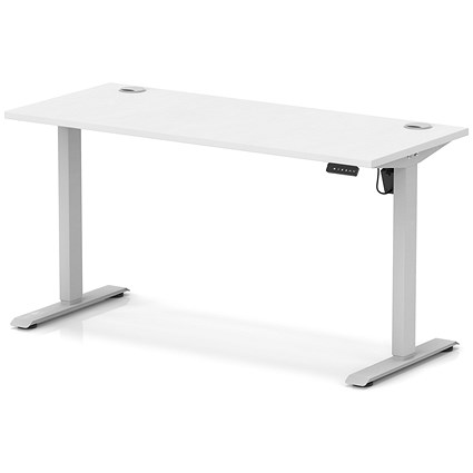 Air Lite 1400mm Slim Height Adjustable Office Desk, Silver Leg, White