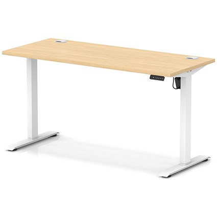 Air Lite 1400mm Slim Height Adjustable Office Desk, White Leg, Maple
