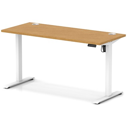 Air Lite 1400mm Slim Height Adjustable Office Desk, White Leg, Oak