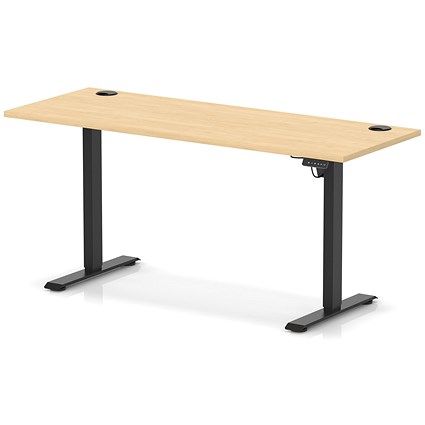 Air Lite 1600mm Slim Height Adjustable Office Desk, Black Leg, Maple