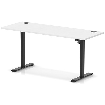 Air Lite 1600mm Slim Height Adjustable Office Desk, Black Leg, White