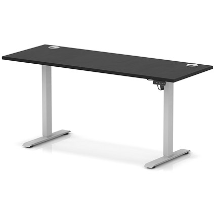 Air Lite 1600mm Slim Height Adjustable Office Desk, Silver Leg, Black