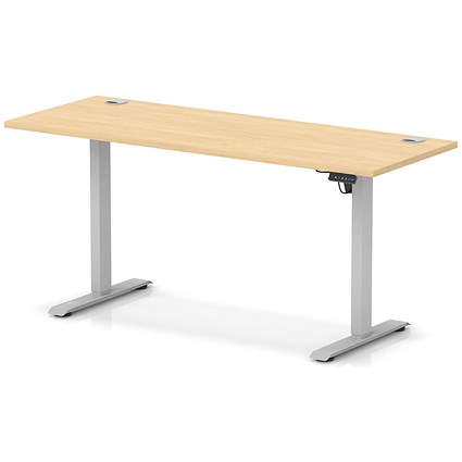 Air Lite 1600mm Slim Height Adjustable Office Desk, Silver Leg, Maple
