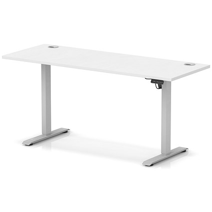 Air Lite 1600mm Slim Height Adjustable Office Desk, Silver Leg, White