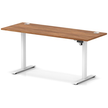 Air Lite 1600mm Slim Height Adjustable Office Desk, White Leg, Walnut