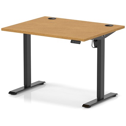 Air Lite 1000mm Height Adjustable Office Desk, Black Leg, Oak