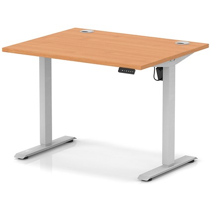 Air Lite 1000mm Height Adjustable Office Desk, Silver Leg, Beech