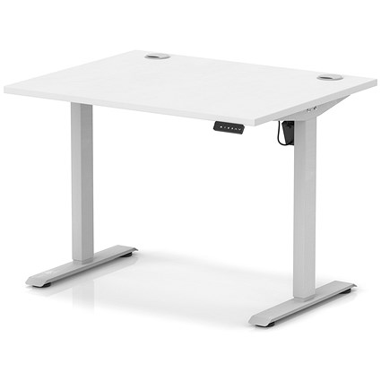 Air Lite 1000mm Height Adjustable Office Desk, Silver Leg, White