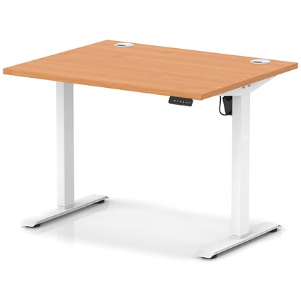 Air Lite 1000mm Height Adjustable Office Desk, White Leg, Beech
