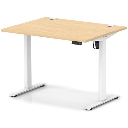 Air Lite 1000mm Height Adjustable Office Desk, White Leg, Maple